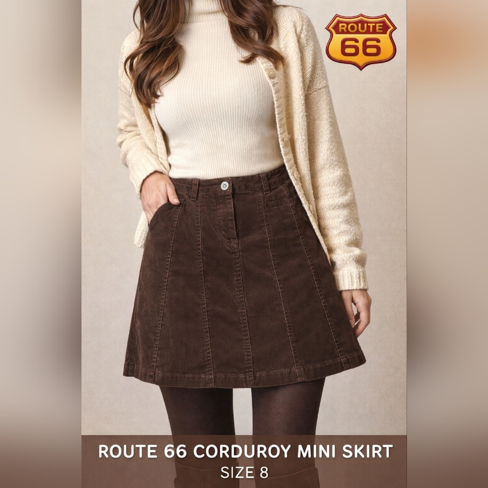 🟤 ROUTE 66 Corduroy Mini Skirt Brown Size 8‎